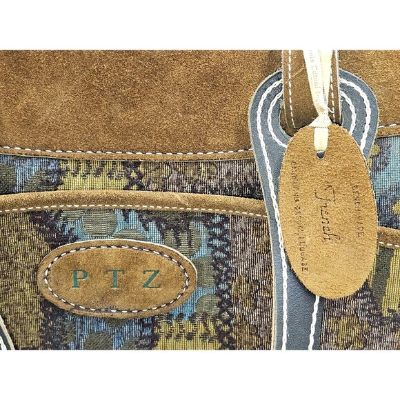 Vintage French Company Patchwork Suede Leather Travel Handbag Sz L 2710 - Picture 10 of 16